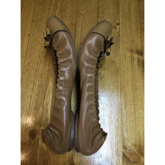 Tory Burch Tan Leather Eddie Bow Ballet Flats Women Size 6M Slip On Shoes - Picture 8 of 9